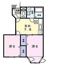 フラット花井弐番館 1階2DKの間取り
