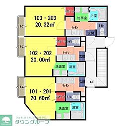 アクロ七里 2階1Kの間取り