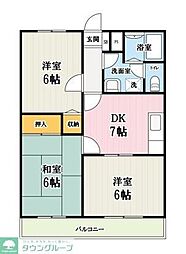グリーンコート山中 3DKの間取図画像
