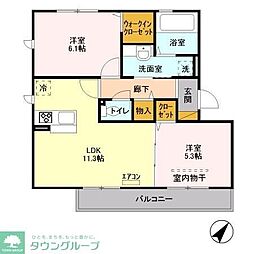 サンライズD 2LDKの間取図画像