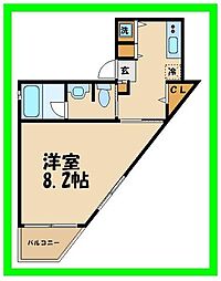 小田急小田原線 千歳船橋駅 徒歩17分の賃貸マンション 4階1DKの間取り