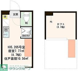 京王線 桜上水駅 徒歩11分の賃貸アパート 1階ワンルームの間取り