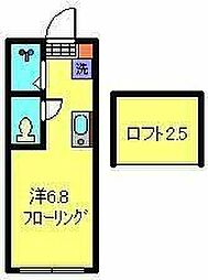 小田急小田原線 祖師ヶ谷大蔵駅 徒歩11分の賃貸アパート 2階ワンルームの間取り