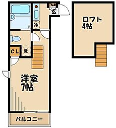 フェリーチェ上祖師谷 2階1Kの間取り