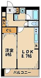 小田急小田原線 祖師ヶ谷大蔵駅 徒歩3分の賃貸マンション 2階1LDKの間取り
