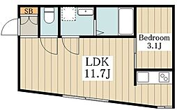 京王井の頭線 永福町駅 徒歩3分の賃貸マンション 2階1LDKの間取り