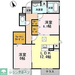 京王井の頭線 浜田山駅 徒歩12分の賃貸アパート 1階2LDKの間取り
