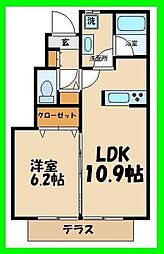 小田急小田原線 経堂駅 徒歩7分の賃貸アパート 1階1LDKの間取り