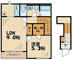 京王線 仙川駅 徒歩15分の賃貸アパート 2階1LDKの間取り