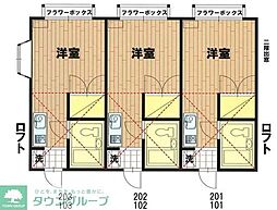 京王線 つつじヶ丘駅 徒歩11分の賃貸アパート 2階ワンルームの間取り