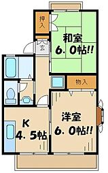 京王線 仙川駅 徒歩6分の賃貸アパート 1階2Kの間取り