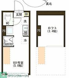 京王線 代田橋駅 徒歩7分の賃貸アパート 1階ワンルームの間取り