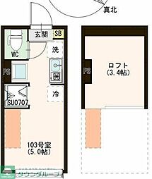 京王線 代田橋駅 徒歩7分の賃貸アパート 2階ワンルームの間取り