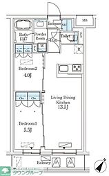京王線 初台駅 徒歩6分の賃貸マンション 3階2LDKの間取り