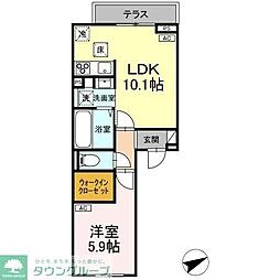 JR中央線 武蔵境駅 徒歩16分の賃貸アパート 1階1LDKの間取り