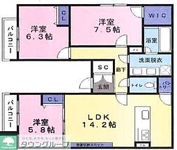 JR中央線 武蔵境駅 徒歩17分の賃貸マンション 3階3LDKの間取り