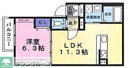 JR中央線 武蔵境駅 徒歩17分の賃貸マンション 2階1LDKの間取り