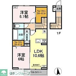 西武多摩川線 多磨駅 徒歩7分の賃貸アパート 2階2LDKの間取り