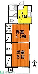 JR総武線 三鷹駅 バス10分 山中下車 徒歩2分の賃貸アパート 2階2Kの間取り