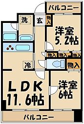 ヴィバーチェ仙川 5階2LDKの間取り