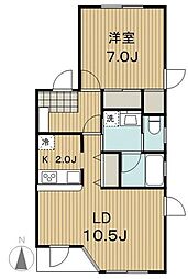 セレス代沢 2階1LDKの間取り