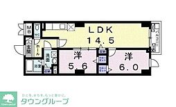 京王線 千歳烏山駅 徒歩14分の賃貸マンション 2階2LDKの間取り