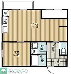 京王線 西調布駅 徒歩17分の賃貸アパート 2階1LDKの間取り