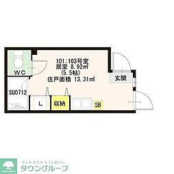京王線 八幡山駅 徒歩6分の賃貸アパート 1階ワンルームの間取り