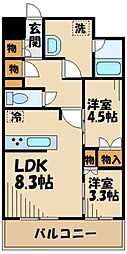カハレア調布 2LDKの間取図画像