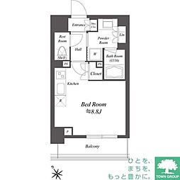 東急目黒線 不動前駅 徒歩5分の賃貸マンション 6階ワンルームの間取り