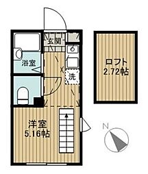 マーベラス洗足 2階ワンルームの間取り