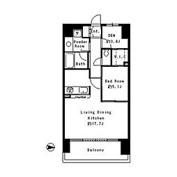 パークキューブ東品川 2階1LDKの間取り