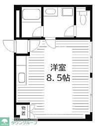 自由が丘アルジャンポルト 1階ワンルームの間取り