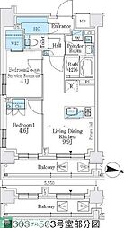 Ｊ．ＧＲＡＮ　Ｃｏｕｒｔ　品川西大井ＷＥＳＴ 5階2DKの間取り