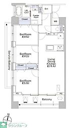 プロシード池上 8階3LDKの間取り