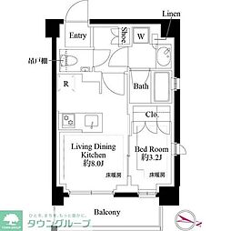 JR山手線 目黒駅 徒歩8分の賃貸マンション 2階1LDKの間取り