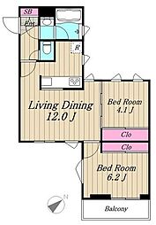 都営浅草線 西馬込駅 徒歩3分の賃貸マンション 3階2LDKの間取り