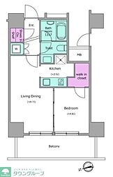 レジディアタワー目黒不動前 8階1LDKの間取り