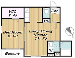 Vesta東雪谷 1LDKの間取図画像