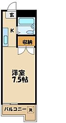 京王相模原線 南大沢駅 徒歩20分の賃貸マンション 3階ワンルームの間取り