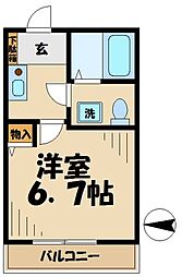 JR横浜線 相模原駅 徒歩6分の賃貸アパート 2階1Kの間取り