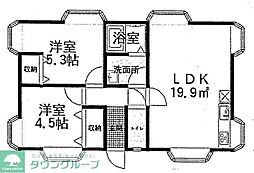 JR横浜線 古淵駅 徒歩14分の賃貸テラスハウス 2LDKの間取り