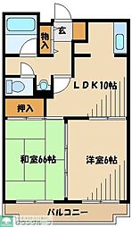 小田急江ノ島線 東林間駅 徒歩13分の賃貸マンション 2階2DKの間取り