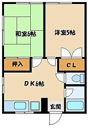 小田急小田原線 小田急相模原駅 徒歩9分の賃貸アパート 2階2DKの間取り