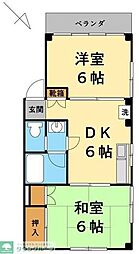 小田急江ノ島線 東林間駅 徒歩13分の賃貸マンション 3階2DKの間取り