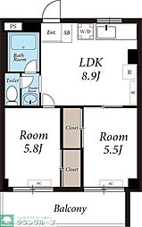 小田急小田原線 町田駅 徒歩14分の賃貸マンション 1階2LDKの間取り