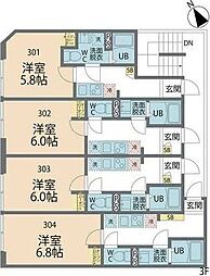 JR横浜線 相模原駅 徒歩13分の賃貸アパート 3階1Kの間取り