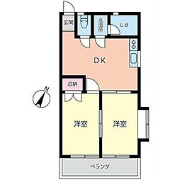 小田急江ノ島線 東林間駅 徒歩5分の賃貸アパート 2階2DKの間取り