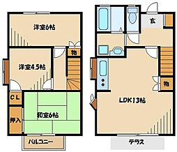 金井ビューヒルズＢ棟 1階3LDKの間取り