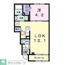 シュタイン・フルス 1階1LDKの間取り